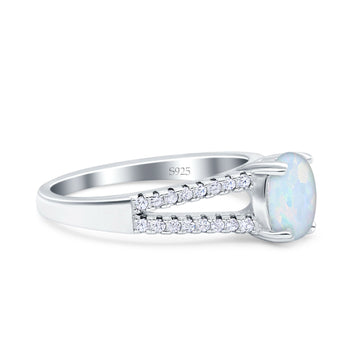 Split Shank Halo Oval Wedding Ring Lab Created White Opal 925 Sterling Silver